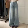 Calça Jeans Clara de Perna Larga para Mulheres, Cintura Alta, Novo Estilo de Verão, Solta, Casual, Versátil, Emagrecimento, Calça Reta para Figuras em Formato de Pera