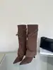 Botas de salto alto finos com bico fino, cadarço e cano alto em renda, botas longas da moda acima do joelho, botas de cowboy, botas de cavaleiro
