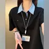 Camisa Polo Americana Falsa de Duas Peças Costuradas, Camiseta Masculina de Verão Manga Curta com Ombro Normal Estilo Americano, Manga Meia Mão de Alta Qualidade para Uso Pesado