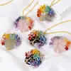 Colar Artesanal Runya Cristal Pedrinhas de Cristal Transfronteiriças Árvore da Vida Pingente de Amor Pedra Bruta Envolvido em Arame Árvore da Vida