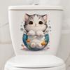 Xian 23054 - Pegatinas de baño 3D transfronterizas con diseño de gato, pegatinas de pared para tapa de inodoro, pegatinas decorativas autoadhesivas renovadas