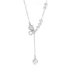 Popular Collar de Plata de Ley S925, Diseño de Lujo Ligero de Nicho con Mariposa de Nácar, Borla de Perlas, Colgante para Clavícula, Accesorio de Alta Gama