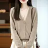 100% lana, nueva colección otoño/invierno 2026, cárdigan corto de punto para mujer, cuello en V, corte holgado, bloques de color