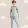 Conjunto de Roupa Íntima Térmica Color Block Outono/Inverno Masculino Feminino Infantil 2026 Conjunto de Duas Peças com Manga Raglan e Gola Redonda para Casa Infantil