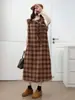 Vestido Sem Manga Feminino Lã Xadrez Simples Retrô Solto Inverno 2025 Tendência Atacado