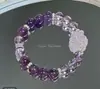 Pulsera bicolor de cristal azul natural y cristal rosa con diseño de oso y rosa, una pulsera blanca de lujo ligero y estilo antiguo fresco.