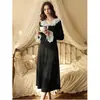 Vestido Negro de Una Pieza Transfronterizo, Vestido de Punto con Encaje Empalmado Estilo Francés, Nuevo Estilo Otoño e Invierno para Mujer, Elegante Vestido Largo de Cola de Pez