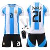 Camiseta de Fútbol de Argentina 2024 No. 10 Messi 11 Di Maria Jersey Copa América Traje de Pantalón Negro para Niños Manga Corta