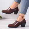 Sapatos de bico fino profundos 2025 primavera e outono novos tamanho plus moda salto grosso sapatos de salto alto sapatos pequenos de couro em estoque atacado