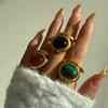 Dazan Venta al por mayor En stock Transfronterizo Europeo y Americano Ins Acero de Titanio Chapado en Oro Real 18K Anillo Redondo Vintage de Malaquita para Mujer