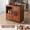 Mesa de Chá Móvel, Pequeno Gabinete Lateral de Mesa de Chá, Armário de Chá Doméstico para Sala de Estar, Mesa de Chá de Madeira Maciça, Com Aquecimento de Água Integrado e Preparo de Chá, Carrinho de Chá com Rodas