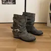 Botas de Cano Curto Punk com Salto Plataforma, Fivela de Cinto, Para Pernas de Mulher, Retro, Que Aumentam a Altura, Emagrecimento, Versátil, Fashionável, Tendência