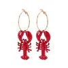 Pendientes llamativos de langosta roja con goteo de aceite estilo vacación de verano transfronteriza europea y americana, pendientes personalizados de animales marinos para mujer