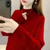 Suéter feminino com gola semi-alta e espessura para outono e inverno de 2026, nova blusa básica popular da moda para mulheres, estilosa para o inverno
