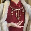 [Joy] Colar Cadeado da Paz Estilo Antigo com Franjas e Pingentes de Nuvem para Mulheres, Novo Acessório Gargantilha Estilo Chinês Dinastia Ming Hanfu