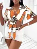 En Stock Camisa para mujer de comercio exterior europeo y americano, cruzada, con lazo, encaje, sexy, top estampado de manga corta de verano