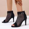 Sandalias Romanas de Tacón de Aguja Primavera y Verano 2024 Europeas y Americanas para Mujer, Punta Abierta, Malla Hueca, Tacones Altos, Boca de Pez, Cremallera Trasera