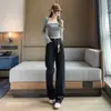 Foto real Jeans de perna reta estilo europeu feminino 2026 Outono/Inverno novo cintura alta modelagem slim perna solta perna estreita calça cigarrete perna larga