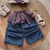 Ropa Versátil para Niños Otoño Nuevo Estilo Moda Coreana para Niñas Camiseta de Bloques de Color Ajustada + Conjunto de Pantalones Cargo Casual