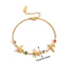 Pulsera de Acero Inoxidable Chapado en Oro de 18K con Estrella de Cinco Puntas, Pulsera de Estrella con Piedra de Nacimiento, Joyería para Mano de Mujer, Venta al por Mayor