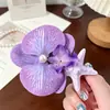 Grampo de Cabelo Pérola com Flor Phalaenopsis Azul, Acessório de Cabelo com Flor Artificial, Ornamento de Cabelo para Atmosfera de Sessão de Fotos, Presilha Lateral