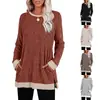 Camiseta de Manga Larga Redonda con Bolsillo y Abertura, Bloques de Color, Estilo Nuevo Otoño/Invierno 2026, Comercio Transfronterizo Europeo y Americano de Amazon para Mujer