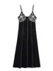 Comércio Exterior Transfronteiriço Roupas Femininas Moda Europeia e Americana Estilo Resort Vestido Midi Suspensório Decote V Bordado 3897112