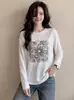 Moda Feminina Versátil Nova Primavera/Verão 2026 Blusa Camiseta Top Manga Longa Casual Respirável Fino com Strass Proteção Solar