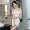 Nuevos Tirantes Inclinados Sexy Club Nocturno Ajustado a las Caderas Espalda Descubierta Manga Corta Tentación Cuello Halter Recorte Vestido Puro Deseo