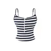 Camisola Listrada Preguiçosa Estilo Coreano para Mulheres 2026 Nova Camisa Base Curta com Botões Slim Fit Sem Mangas