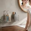 Portacepillos de dientes compartimentado para baño, Caja organizadora sin perforaciones para limpiador facial, pasta de dientes, cepillo de dientes eléctrico y artículos de tocador