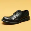 [Exclusivo para Vips] Sapatos Casuais de Couro para Homem, Couro Genuíno, Estilo Vintage Lavado, Sola de Couro Envelhecida, Bico Redondo, Sapatos Masculinos de Exportação