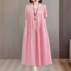 Vestido de Verano de Alta Gama para Mamá, Elegante Modelo Nuevo 2026, Vestido Holgado de Rayón Talla Grande con Bolsillos para Mujeres de Mediana Edad y Mayores