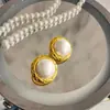 Brincos Stud Elegantes e Fashion Femininos com Botão de Metal, Borla de Pérolas Grandes, Padrão Losango, Retro Simples, Galvanizados