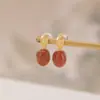 Pendientes Yiluyin S925 Plata de Ley Chapado en Oro Jade, Ágata Roja del Sur, Cera de Abeja, Lapislázuli, Artesanía Estirada en Hilo Forma de Huevo