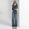 Jeans de Pana Forrados con Forro Polar de Cintura Alta de Doble Botonadura y Pierna Ancha para Mujer, Invierno 2024, Otoño, Primavera, Pantalones Estrechos de Pierna Recta, Estilo Europeo y Americano