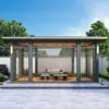 Nuevo Salón de Té al Aire Libre Estilo Chino Villa Invernadero Aleación de Aluminio Pabellón de Patio Jardín Pabellón de Cuatro Esquinas Venta al Por Mayor