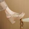 Sandalias de cuña de suela gruesa con punta abierta para mujer, cuero suave, zapatos de moda de una tira, nuevo estilo verano 2025, tacones altos pequeños