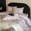 Conjunto de verão de Tencel com 100 fios, quatro peças, capa de edredom floral de luxo leve, lençol fresco de seda gelada, roupa de cama dupla face para dormir sem roupa