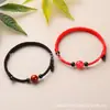 Pulseira de cordão vermelho tecida à mão com cristal de obsidiana, conta da sorte, unissex, corda de mão ajustável, joia