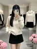 Cardigã de malha com zíper e gola estilo universitário para mulheres, novo modelo outono e inverno, com padrão de tranças e cores contrastantes, jaqueta suéter solta de manga comprida, moderno
