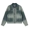 Chaqueta de Mezclilla Retro Americana para Otoño e Invierno para Hombres y Mujeres, Holgada Versátil Resistente con Remaches Desgastados Casual Moderna