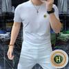 Camiseta de verano para hombre, nueva, de manga corta, cuello redondo, estampada, de moda, de media manga, ajustada, de algodón de seda, ropa para hombre atractiva