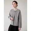 Nuevo abrigo corto abotonado estilo chino para mujeres petite, versátil y sencillo, estilo nuevo para madres, abrigo de lana de cuello redondo talla pequeña
