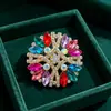 Broche de Corona de Flores Huecas 3D para Mujer, Pedrería de Ojo de Caballo de Siete Colores, Adorno de Pecho de Lujo Ligero para Trajes, Abrigos, Chalecos, Broche al por Mayor