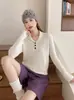 Nuevo suéter de punto con botones de torsión transfronterizos de otoño e invierno para mujer, suéter con cuello, top elegante y adelgazante, moderno