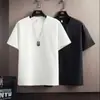 Camiseta de Verano para Hombre de Seda de Hielo con Rayas, Manga Corta, Delgada, Moderna, Blanca con Textura, Color Sólido, Manga Media, Camiseta Básica