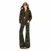 Traje de mezclilla transfronterizo para mujer, con estampado de camuflaje, chaqueta ligeramente acampanada, corte ajustado estilo americano, pantalón largo de camuflaje y chaqueta de camuflaje de longitud extendida