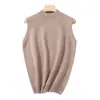 Delicado Chaleco de Lana Merino 100% de Cuello Alto para Mujer, Prenda Básica sin Mangas de Punto, Top Delgado y para Usar en Capas
