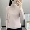 Camiseta feminina de manga longa com gola alta, novo modelo primavera/verão 2026, para corrida, caminhada, esportes, fitness, absorção de umidade, cor sólida, roupa de secagem rápida